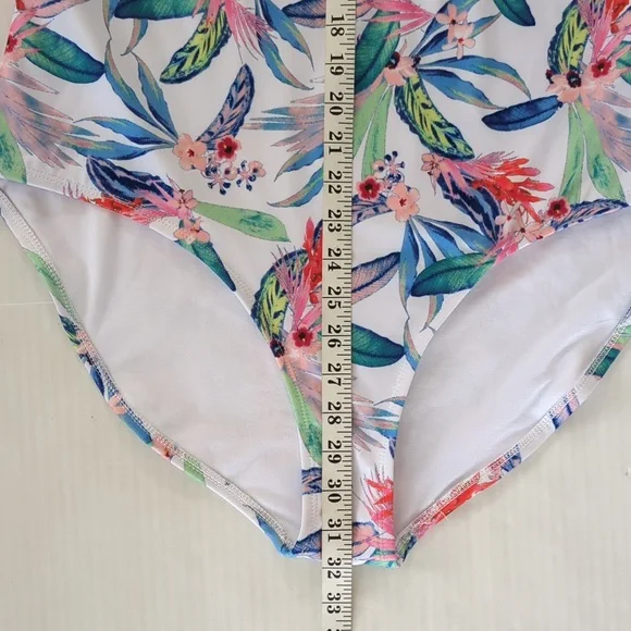 Oasis Ruffle Tropical Floral One Piece Swimsuit XXL Blue White - Picture 16 of 16